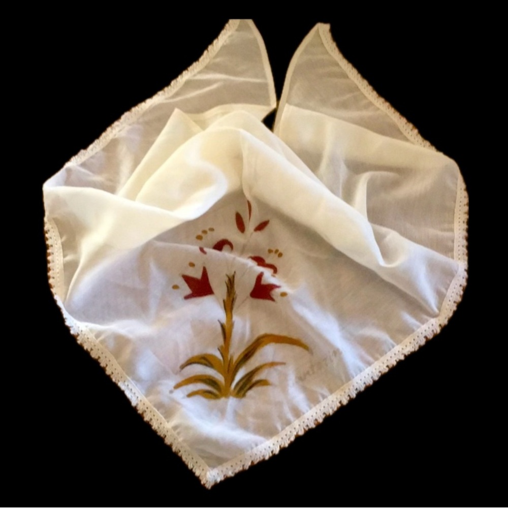 🇬🇷😊 _Santorini Greece Hand-Painted Scarf_ Triangular off white Head, Neck , Hair